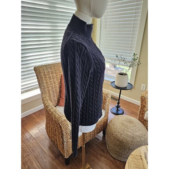 L.L Bean Cableknit Full Zip Cardigan Sweater Women's Size M Black - Picture 3 of 8